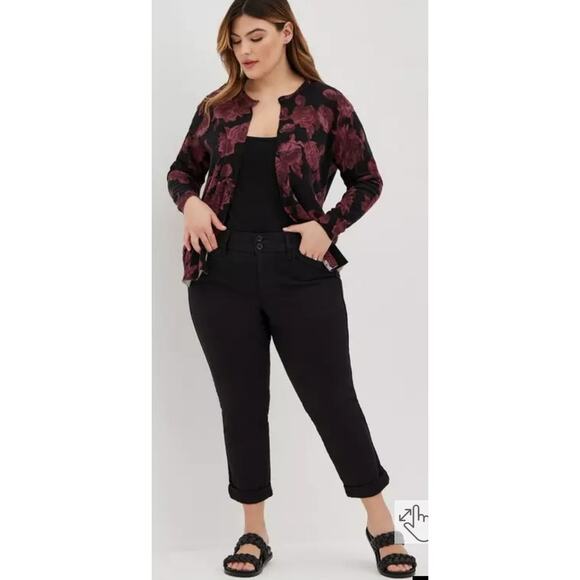 Torrid Women 26 Black Aviator Skinny Stretch Twill Mid Rise Cropped Pant NEW - Picture 1 of 8